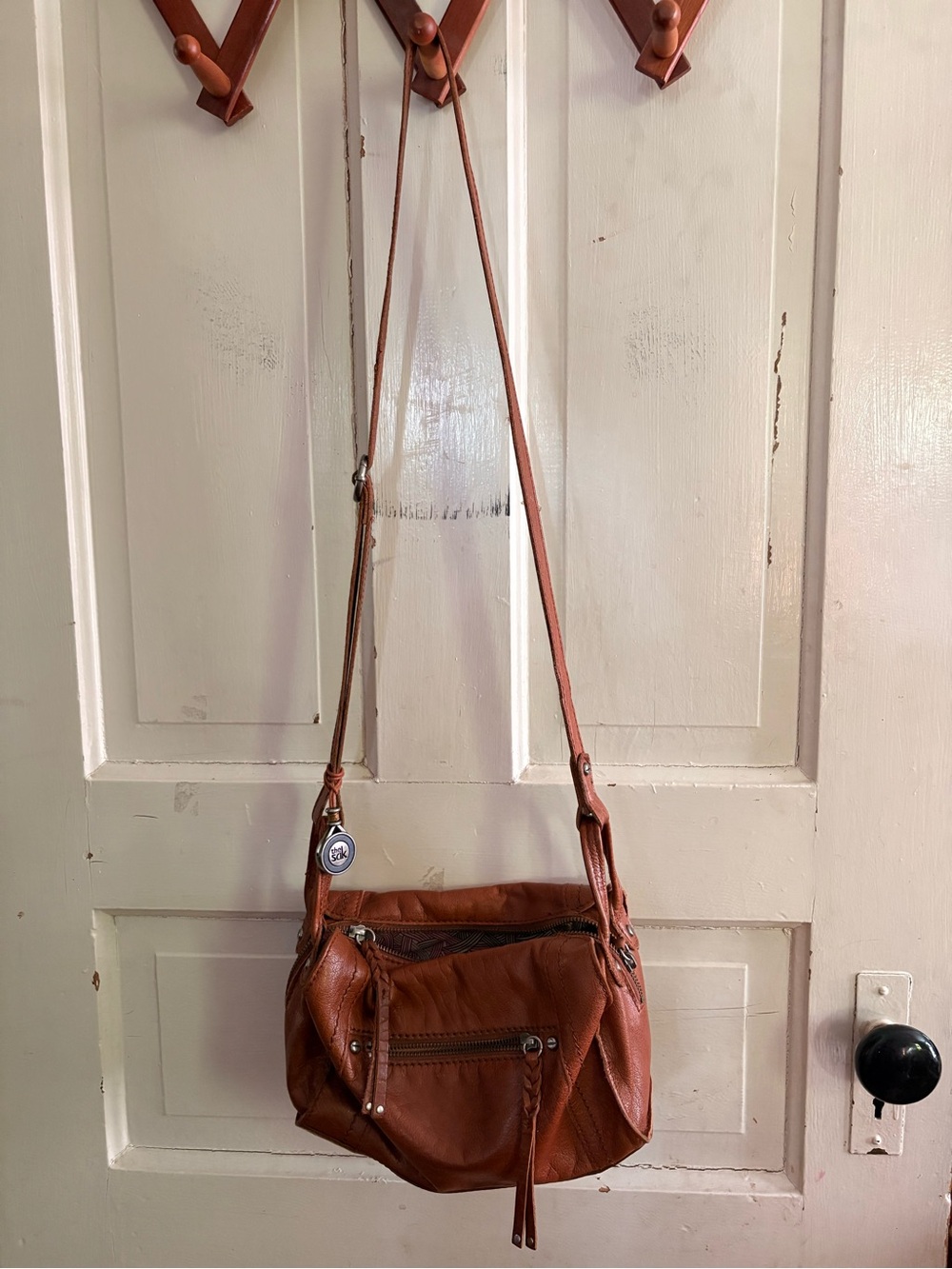 The Sak Brown Leather Crossbody Bag with Front Zip Pocket